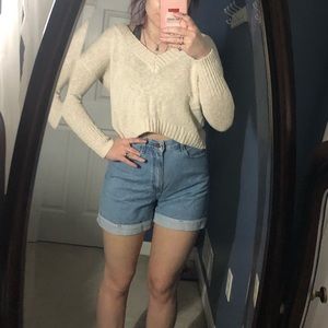 Cream Cropped Knit Sweater